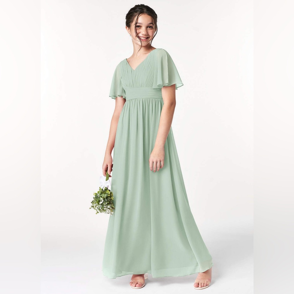 Azazie Temeka Junior Bridesmaid Sage Green Dress